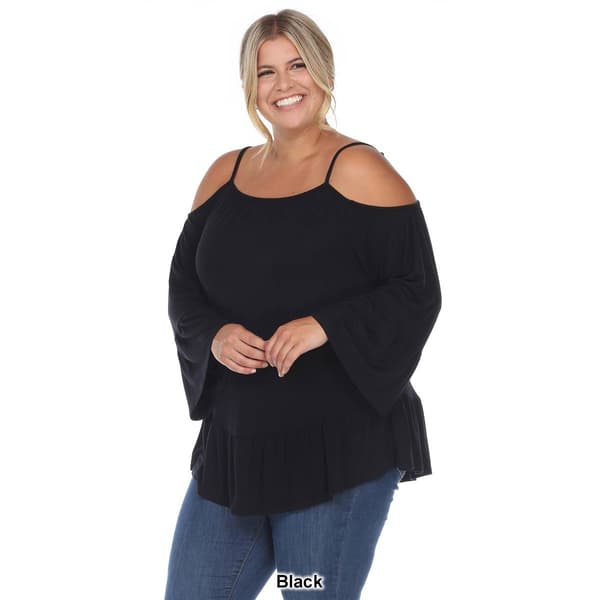 Plus Size White Mark Cold Shoulder Ruffle Sleeve Blouse