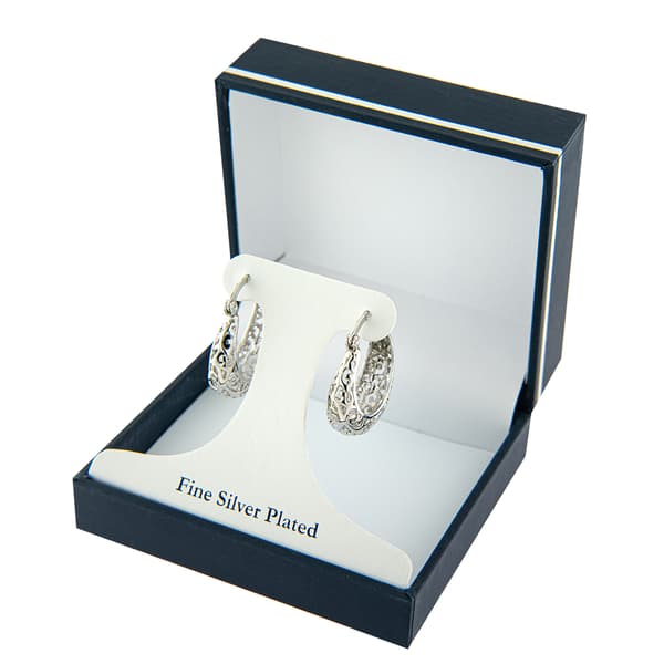 Fine Silver Plated 22mm Filigree Hoop Click Top Earrings