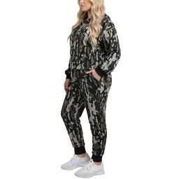 Plus Size NY Collection Long Sleeve Camo Hooded Hacci Jogger Set