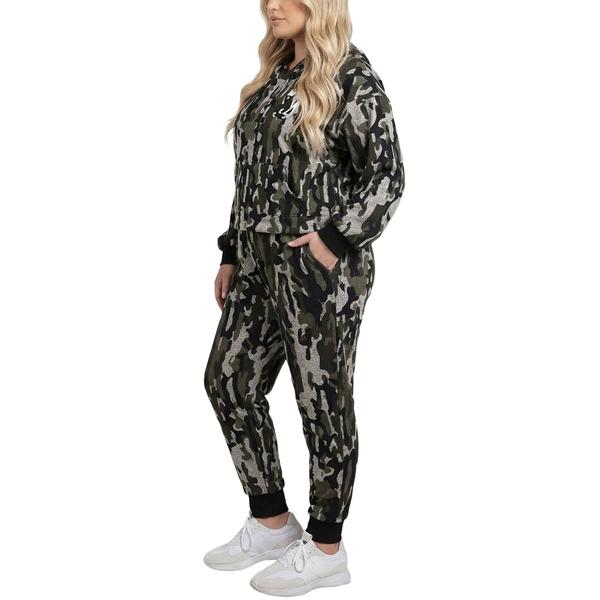 Plus Size NY Collection Long Sleeve Camo Hooded Hacci Jogger Set