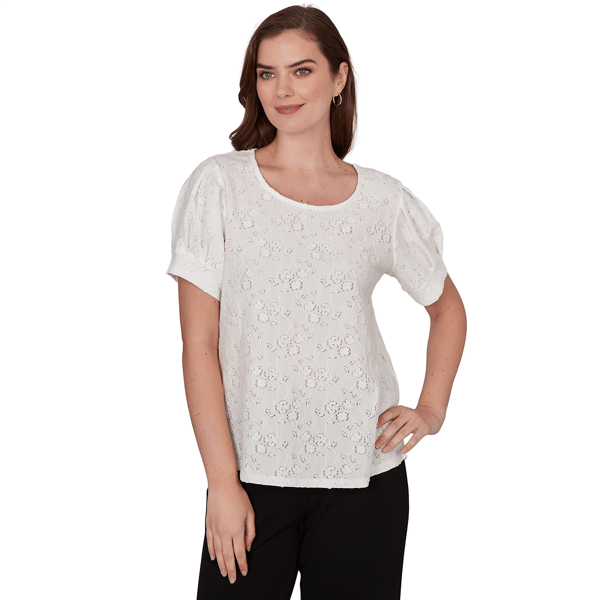 Petite Emaline Enchanted Bloom Short Puff Sleeve Floral Blouse - image 