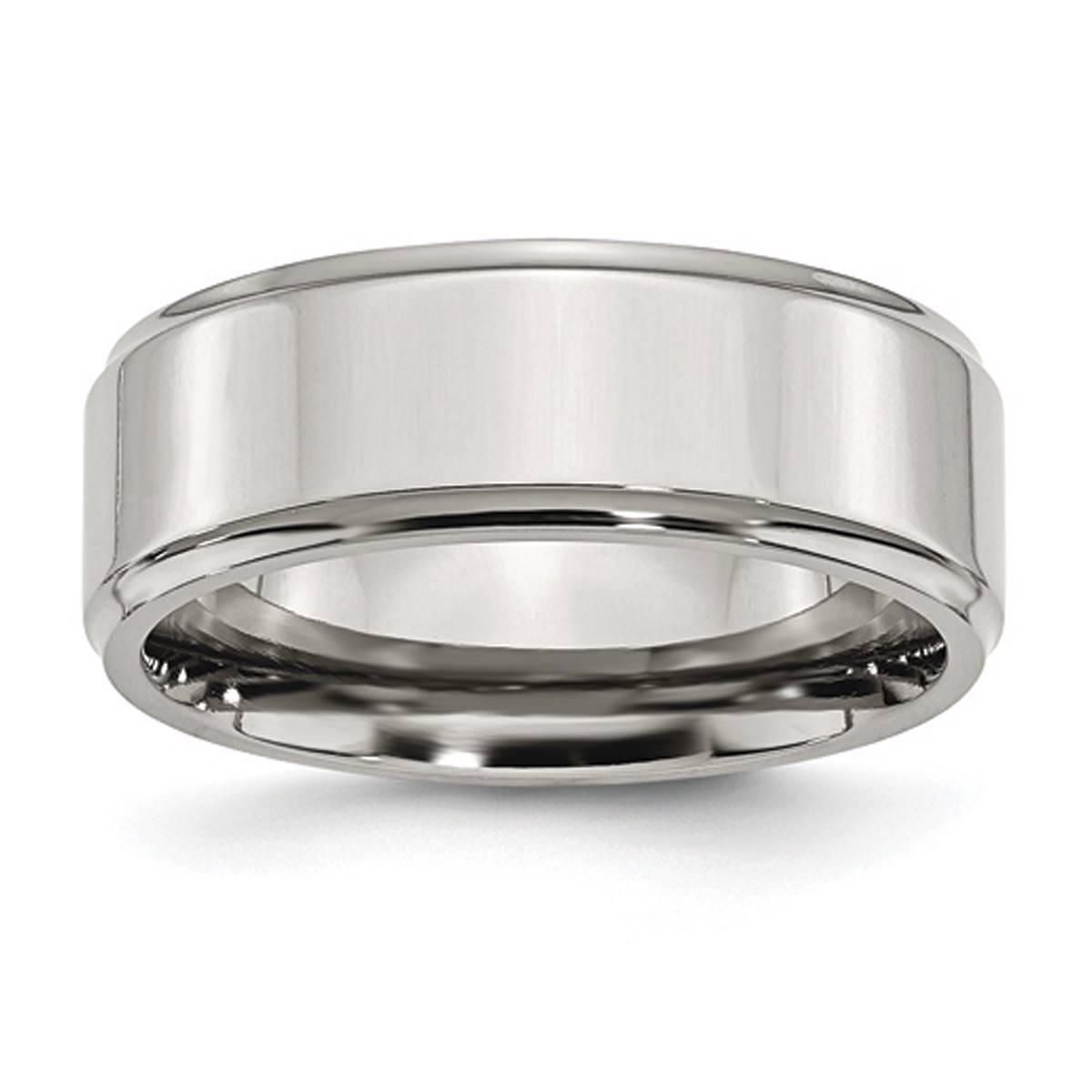 Mens Gentlemen’s Classics™ Ridged Edge Steel Wedding...
