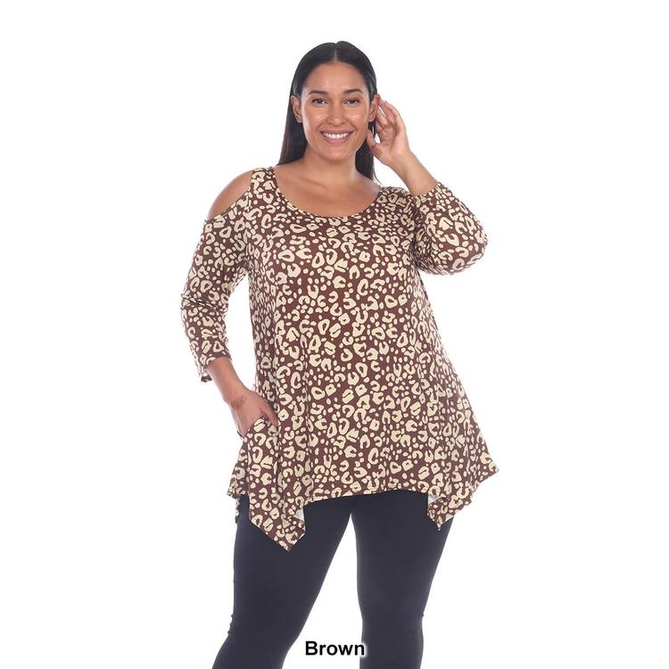 Plus Size White Mark Leopard Cold Shoulder Tunic