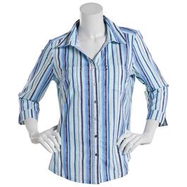 Womens Emily Daniels 3/4 Sleeve Stripe Button Front Blouse-COOL