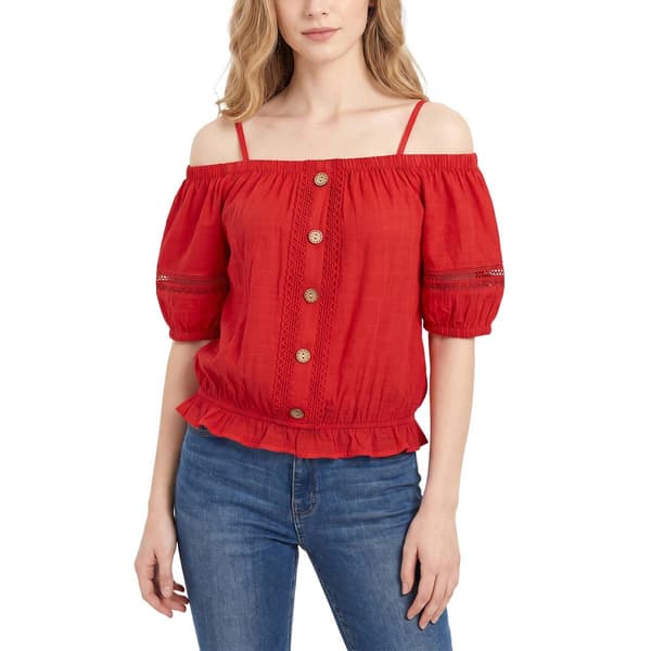 Womens NY Collection Elbow Sleeve Cold Shoulder Button Front