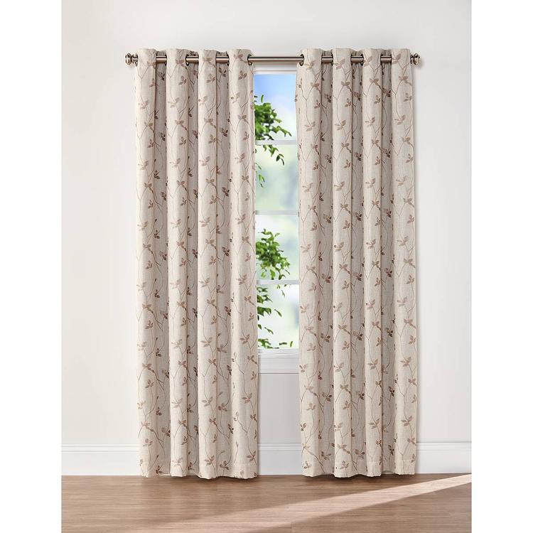 Sun Shield Linen Blend Embroidered Grommet Panel Curtain