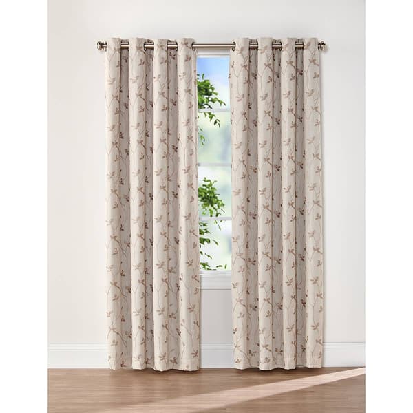 Sun Shield Linen Blend Embroidered Grommet Panel Curtain - image 