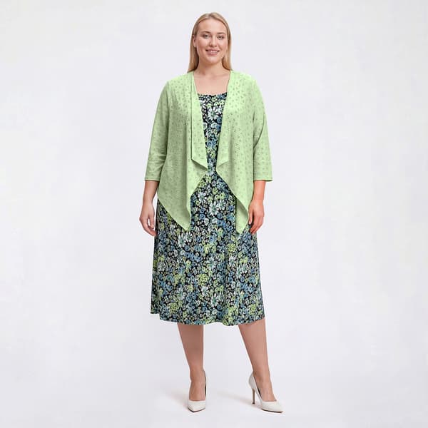 Plus Size Connected Apparel Floral Eyelet Jacket Dress