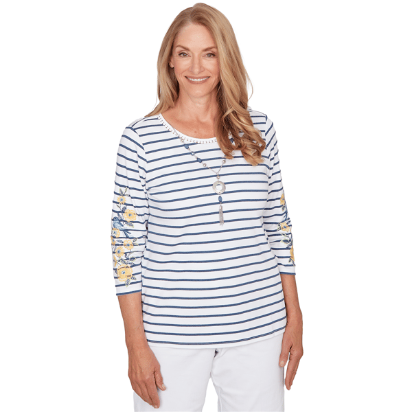 Womens Alfred Dunner Classics 3/4 Sleeve Stripe Bird Blouse - image 