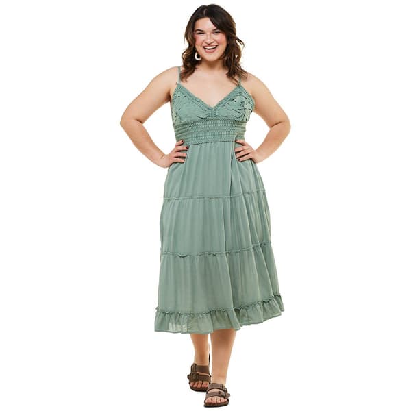 Juniors Plus No Comment Crochet Open Back Midi Dress