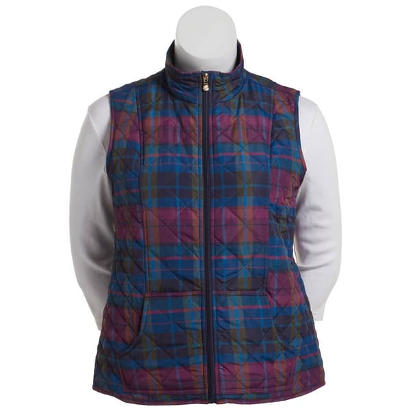 Womens Erika Cassie Plaid Quilted Zip Front Vest