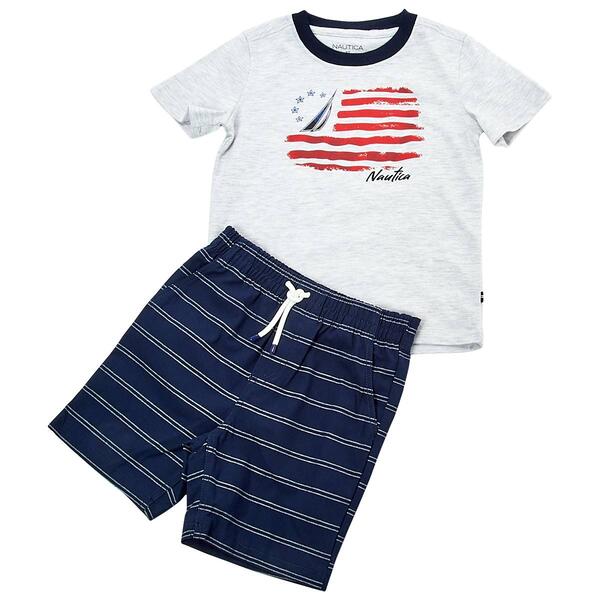 Toddler Boy Nautica Flag Tee & Stripe Woven Shorts - image 