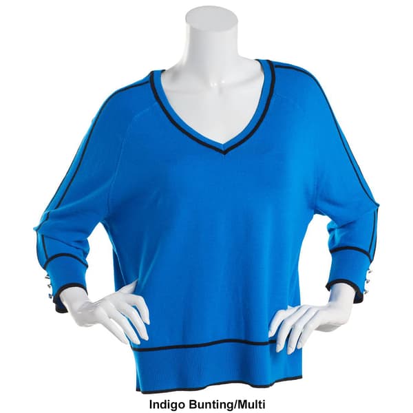 Womens Retrology 3/4 Sleeve V-Neck Tipped Sweater