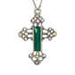 Symbols of Faith Pewter Silver Tone Green Cross 30" Necklace - image 2