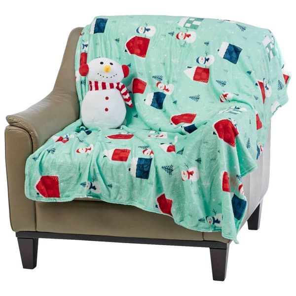 Holiday Home Snowman Throw with Pillow Combo