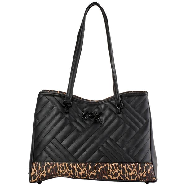Betsey Johnson Quilted Leopard Triple Compartment Tote - image 