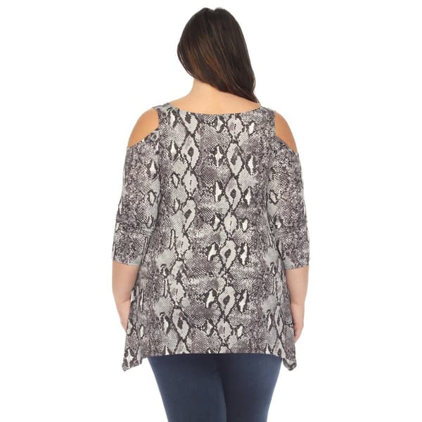 Plus Size White Mark Snake Print Cold Shoulder Tunic