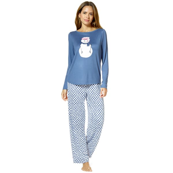 Womens HUE Long Sleeve Snowman Smiles Pajama Set - image 