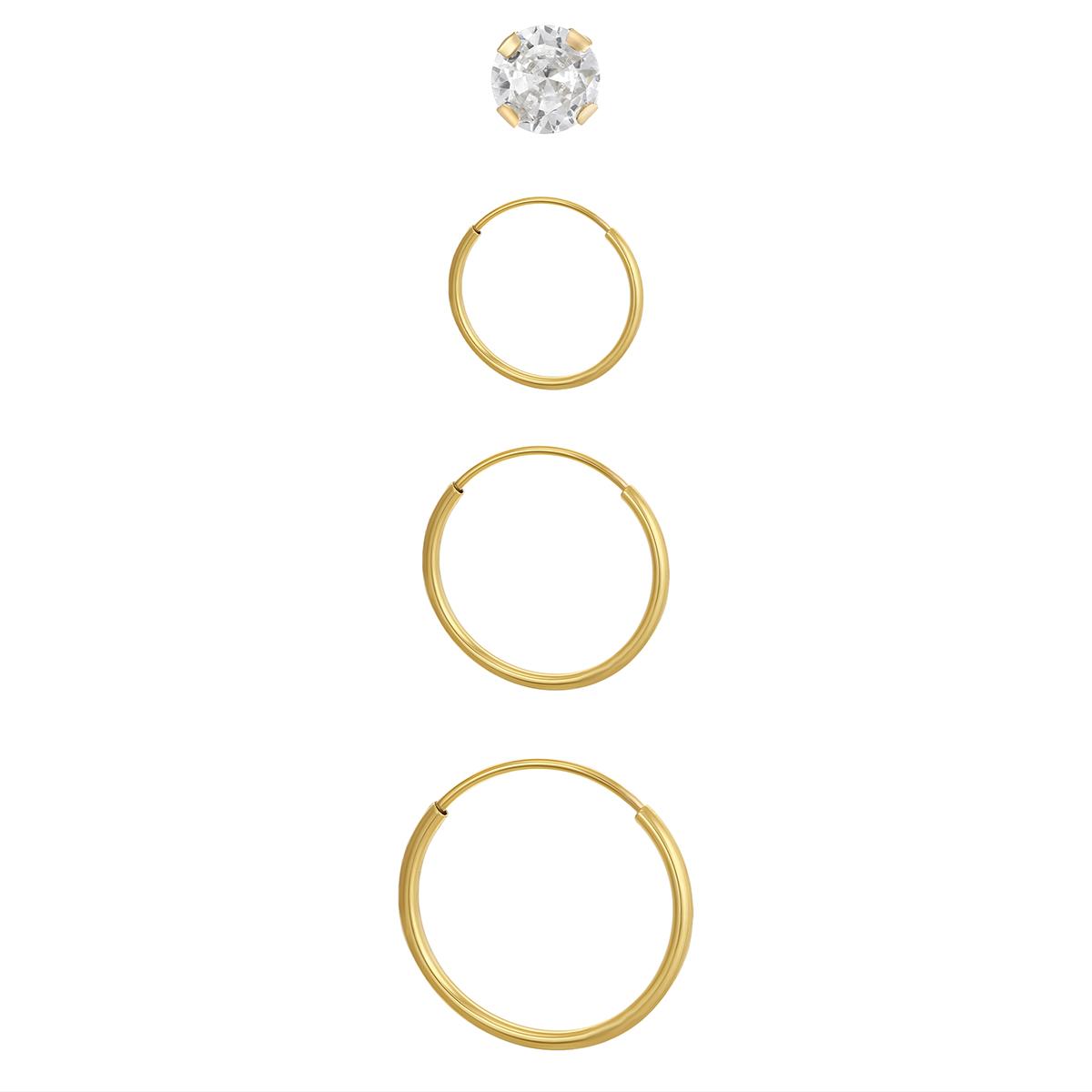 10kt. Yellow Gold Endless Hoops & Crystal Stud 4pr. Earrings Set,New Products : American Fashion Style Bags On Sale