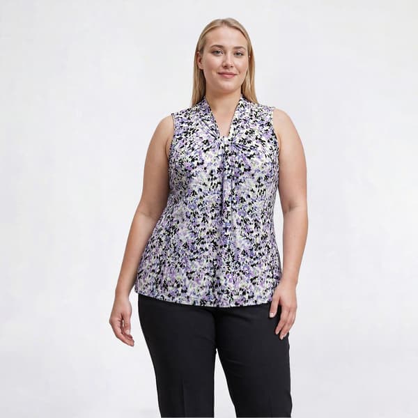 Plus Size Kasper Sleeveless Knot Front Floral Splatter Blouse - image 