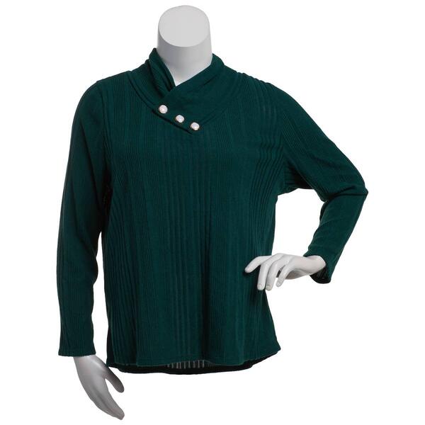 Plus Size Cure Envelope Neck Iridescent Button Ribbed Sweater - image 