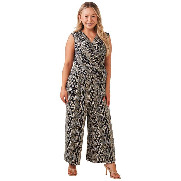 Petite Connected Apparel Sleeveless Surplus Jumpsuit-Navy/Maize