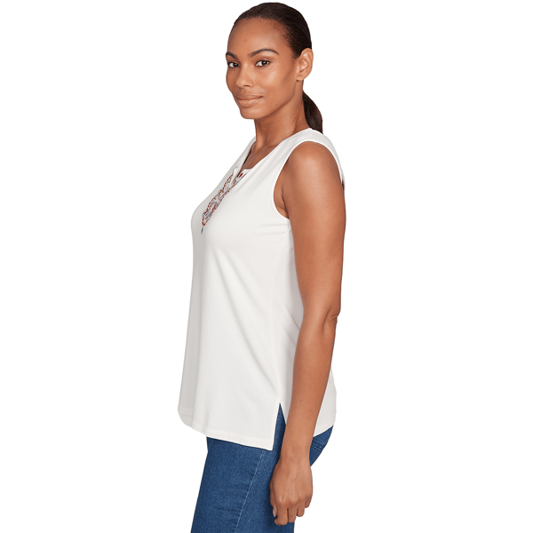 Womens Ruby Rd. Indigo Go Floral Embroidery Sleeveless Blouse
