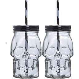 Home Essentials Set of 2 Skull Sippers w/ Straws