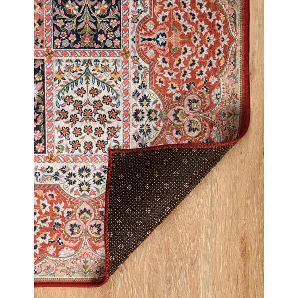 Linon Emerald Collection Red Blocked Rug