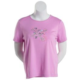 Petite Bonnie Evans Bird on a Floral Branch Embroidered Tee