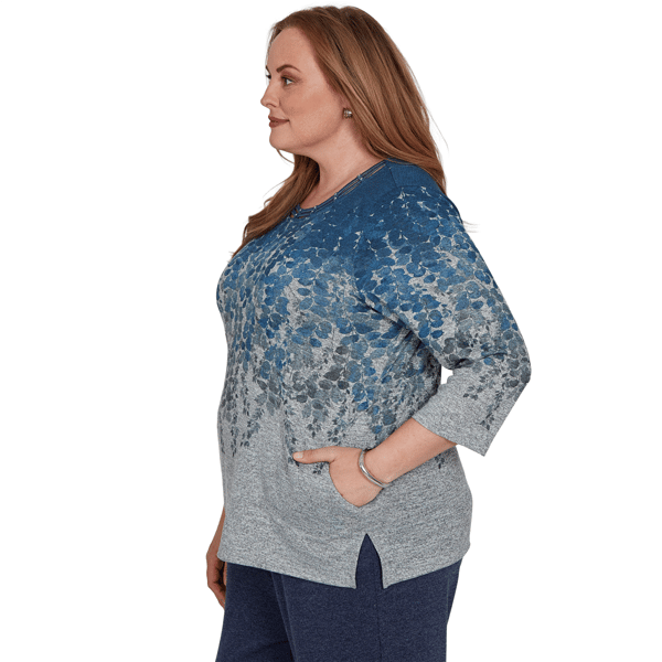 Plus Size Alfred Dunner Classics 3/4 Sleeve Falling Leaves Blouse