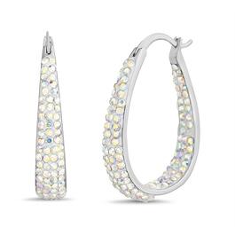 Rhodium Plated Pave Aurora Crystal Hoop Earrings