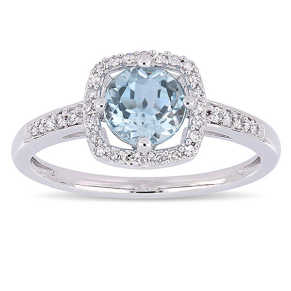 Gemstone Classics&#40;tm&#41; 10kt. White Gold & Blue Topaz Halo Ring - image 
