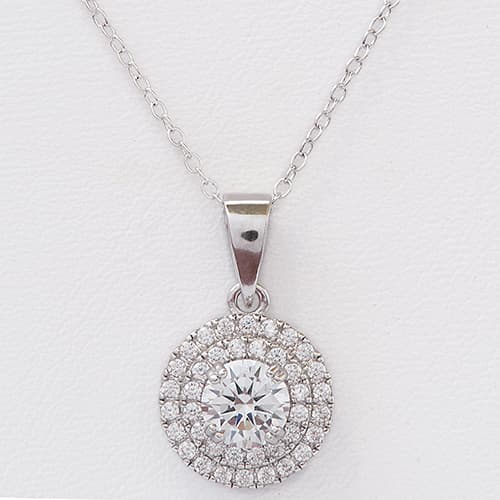 Diamond Simulate Double Halo Round Pendant Necklace - image 