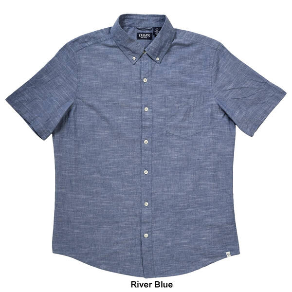 Mens Chaps Short Sleeve Chambray Solid Button Down Shirt