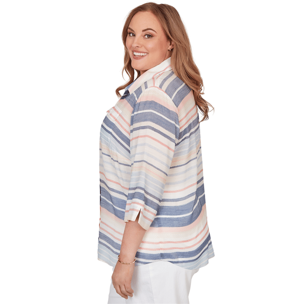Plus Size Alfred Dunner Port Side Stripe Button Front Blouse