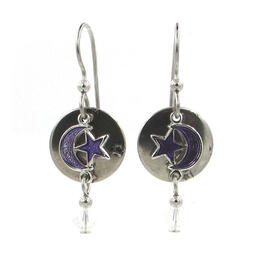 Silver Forest Moon and Star Drop Earrings