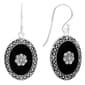 Marsala Silver Plated Genuine Marcasite Onyx Oval Drop Earrings - image 1