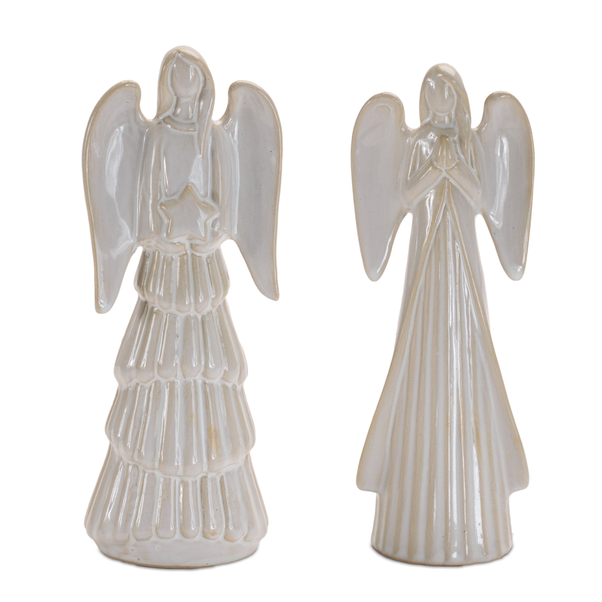 Melrose White Glazed Angel Figurines - Set of 2