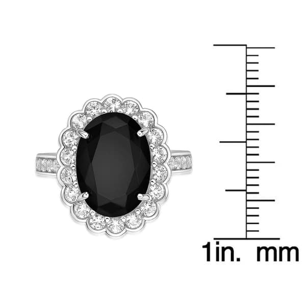 Gemminded Sterling Silver Oval Onyx & White Topaz Ring