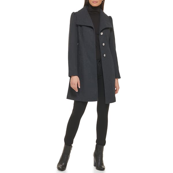 Womens Guess Belted Single Breasted Wool Coat - Charcoal