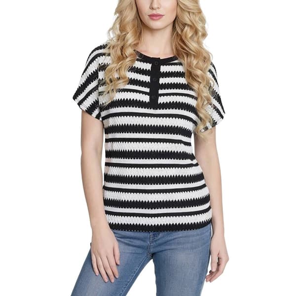 Petites NY Collection Short Sleeve Stripe Texture Knit Rib Henle - image 