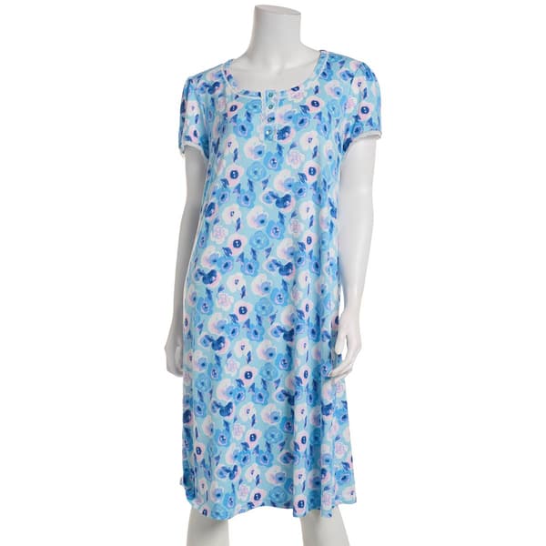 Womens White Orchid Flutter Sleeve Watercolor Floral Nightgown