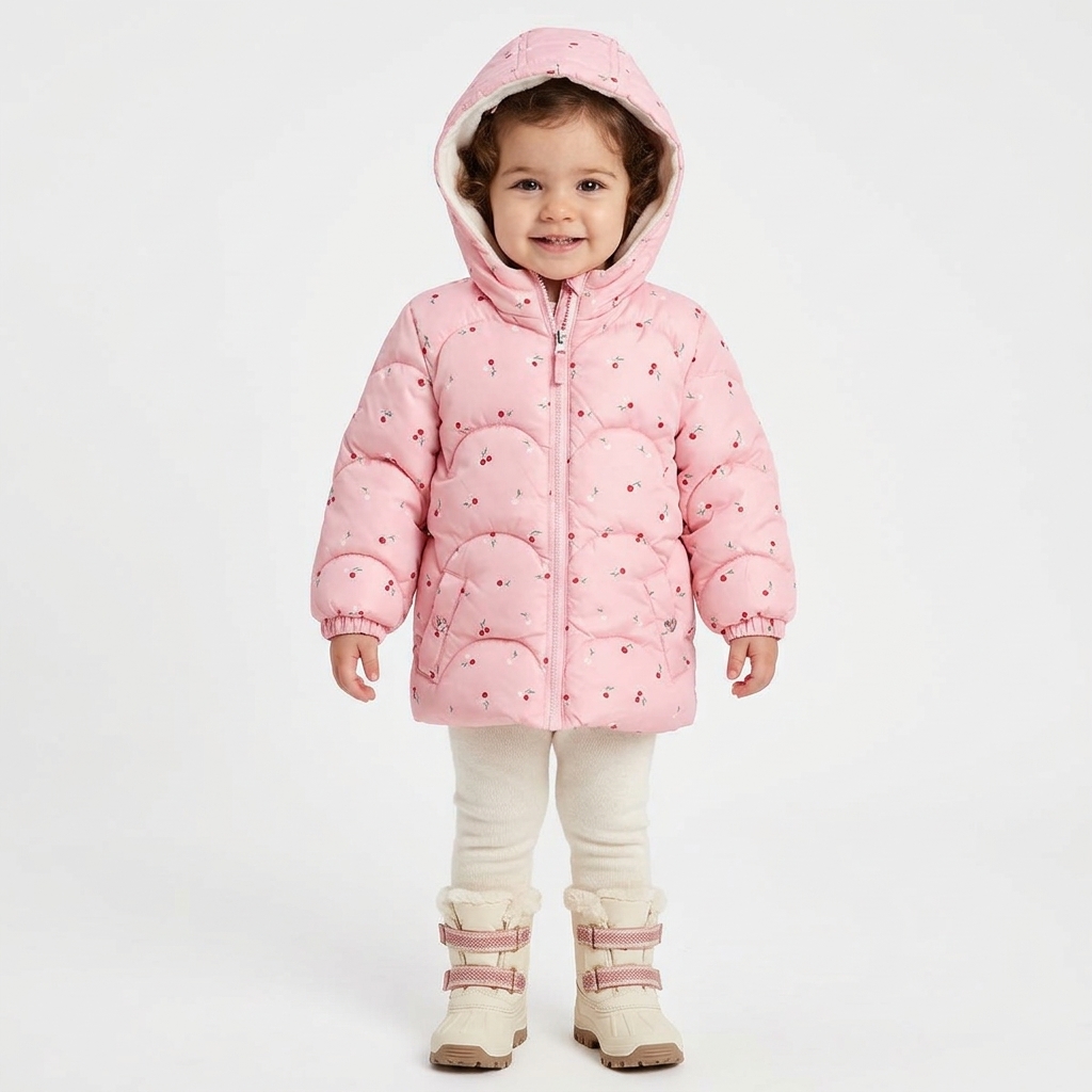 Baby Girl (12-24M) Pink Platinum(R) Cherry Print Puffer Coat