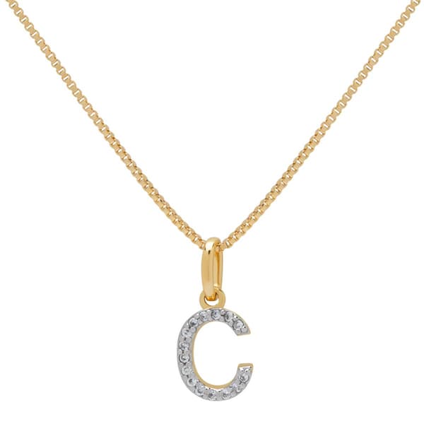 Gianni Argento Two-Tone Lab White Sapphire C Pendant Necklace - image 