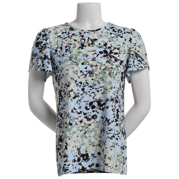 Womens Anne Klein Short Tulip Sleeve Allover Floral Tee