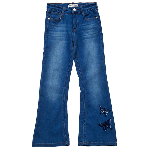 Girls &#40;7-16&#41; Blue Heritage Butterfly Embroidered Flare Jeans - image 