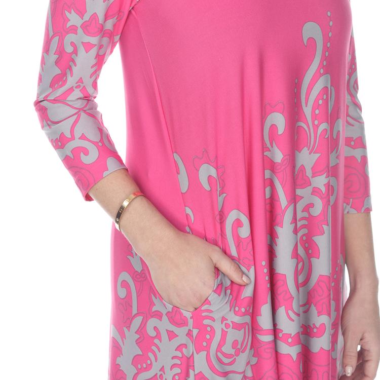 White Mark Yanette Pink and Grey Printed Tunic Top