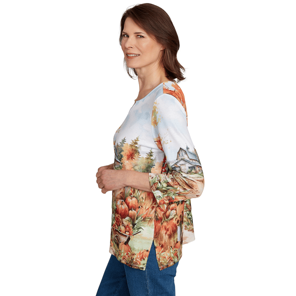 Womens Alfred Dunner Classics_F5 Farm Landscape Harvest Top