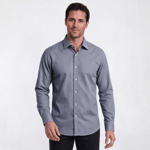 Mens Bill Blass Houndstooth Modern Fit Blue Dress Shirt - image 